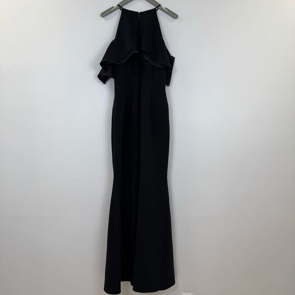 Badgley Mischka Black Crossover Ruffle Gown 💛 - Picture 7 of 9